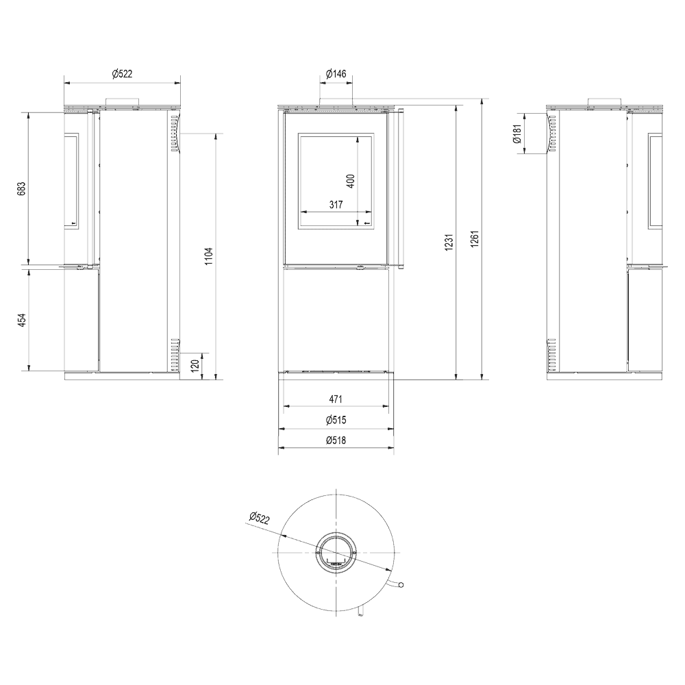 Kaminofen aus Stahl SVEN Ø 150 7 kW mit Türfeder