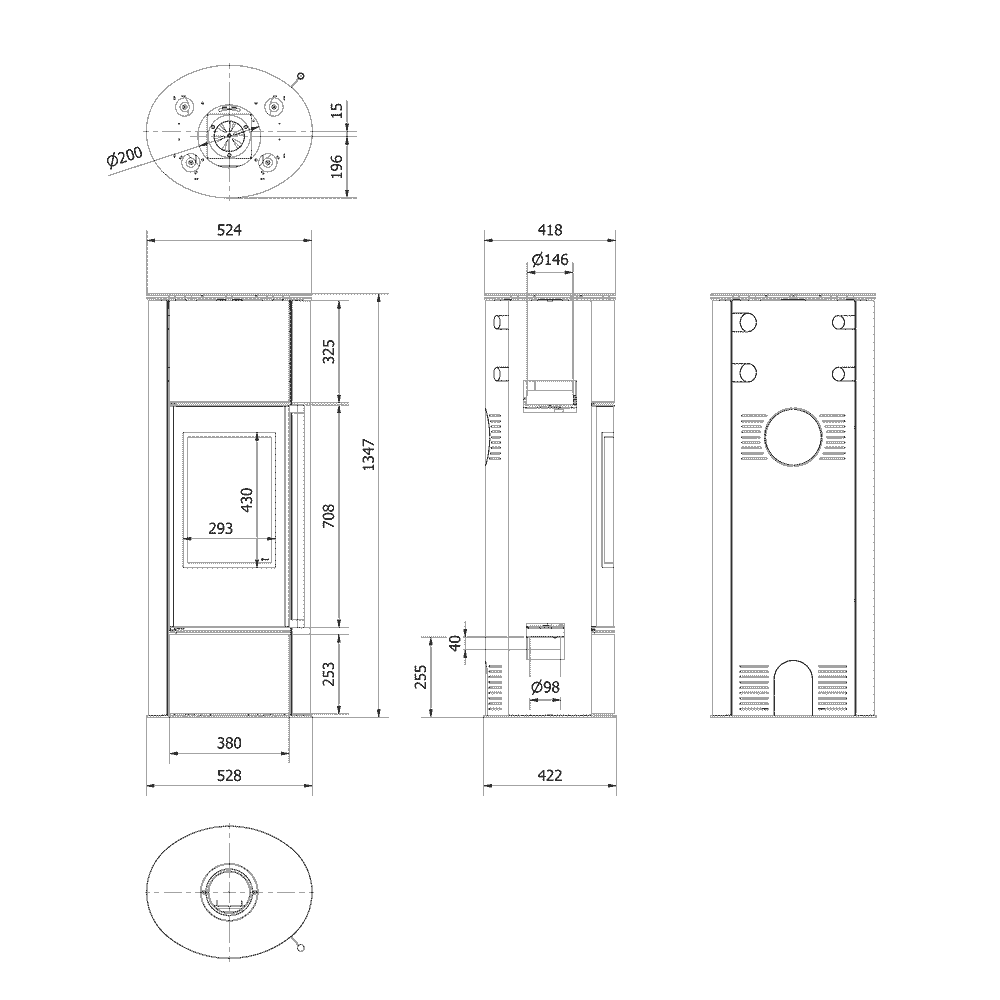 Kaminofen aus Stahl ERIK Hoch Ø 150 5,5 kW schwarz Verkleidung mit Türfeder