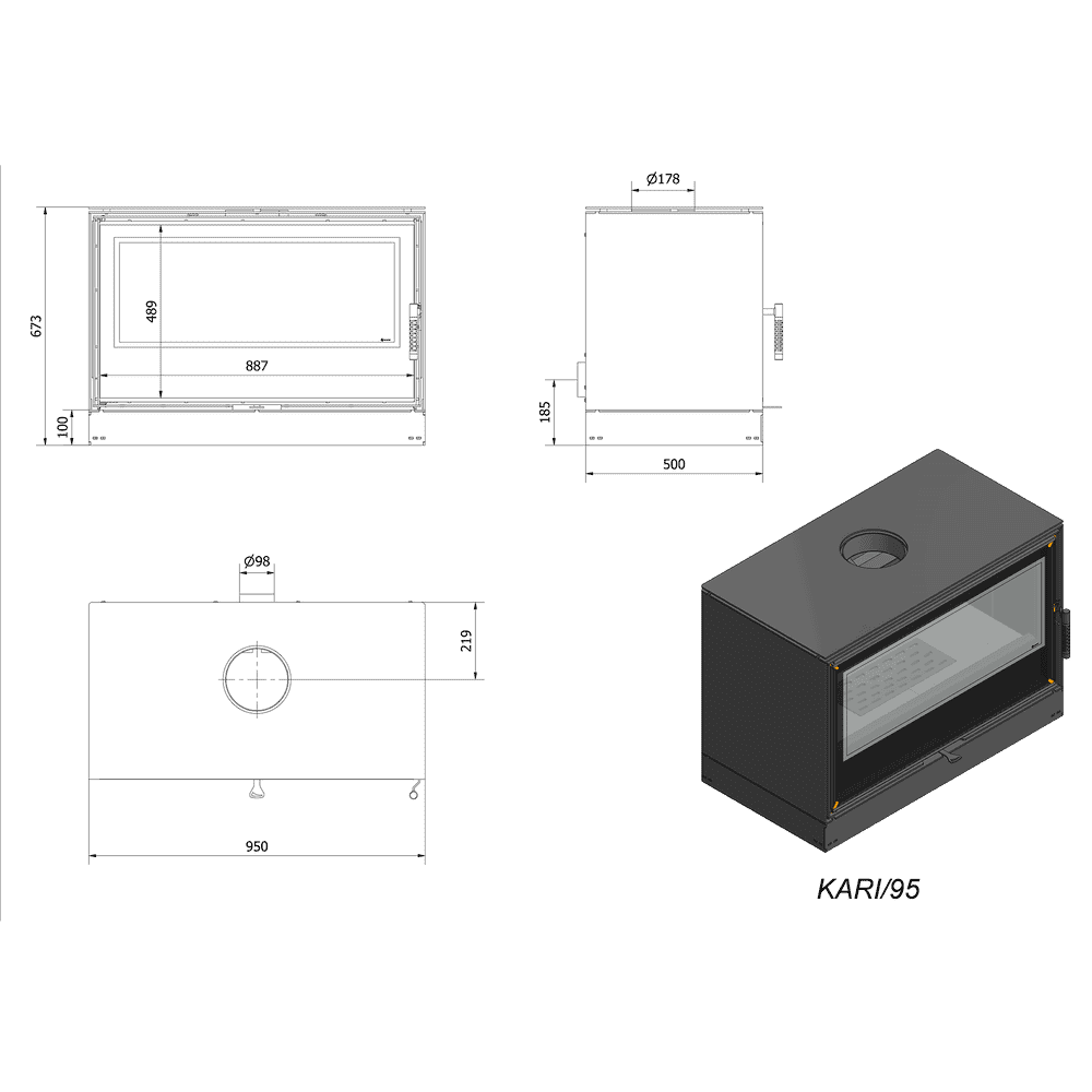 Kaminofen aus Stahl KARI 95 Ø 180 14 kW