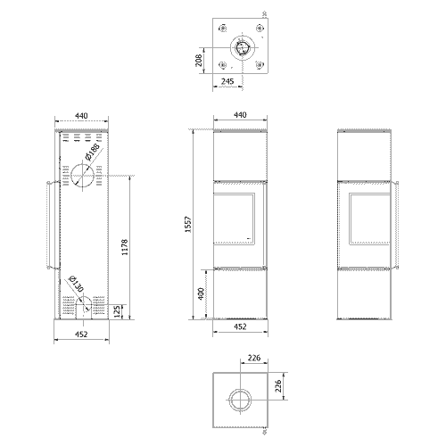 Kaminofen aus Stahl REN/M links Ø 150 7 kW mit Türfeder