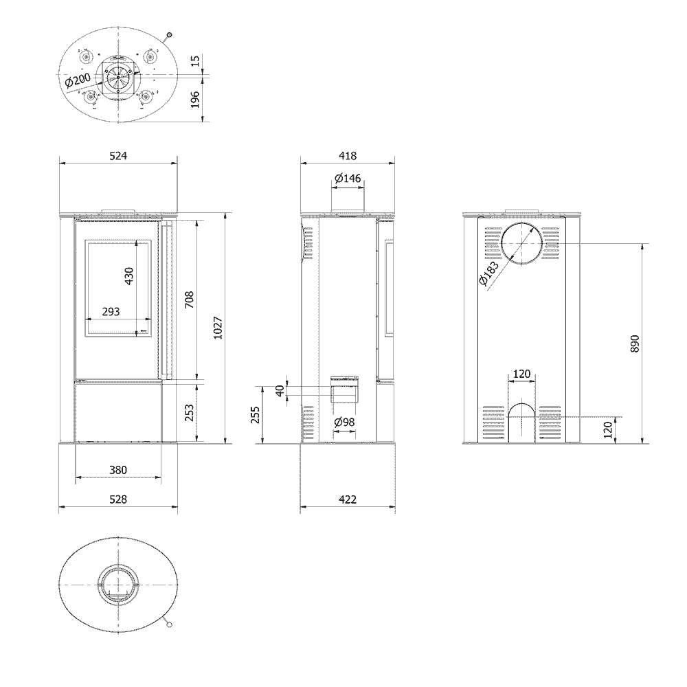 Kaminofen aus Stahl ERIK Ø 150 5,5 kW dekorative Keramiken WHITE NATURAL