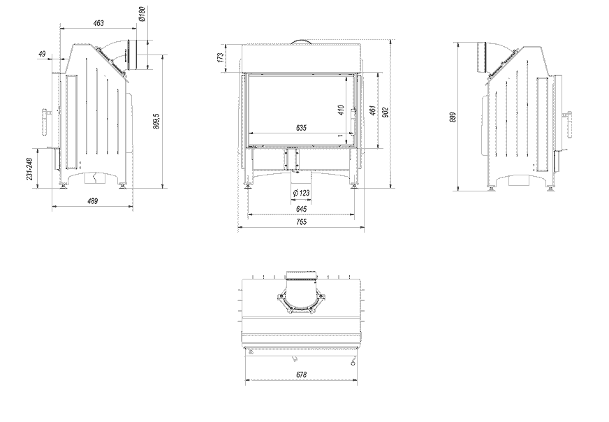 Kamineinsatz aus Stahl ZIBI DECO 11 kW Ø 180