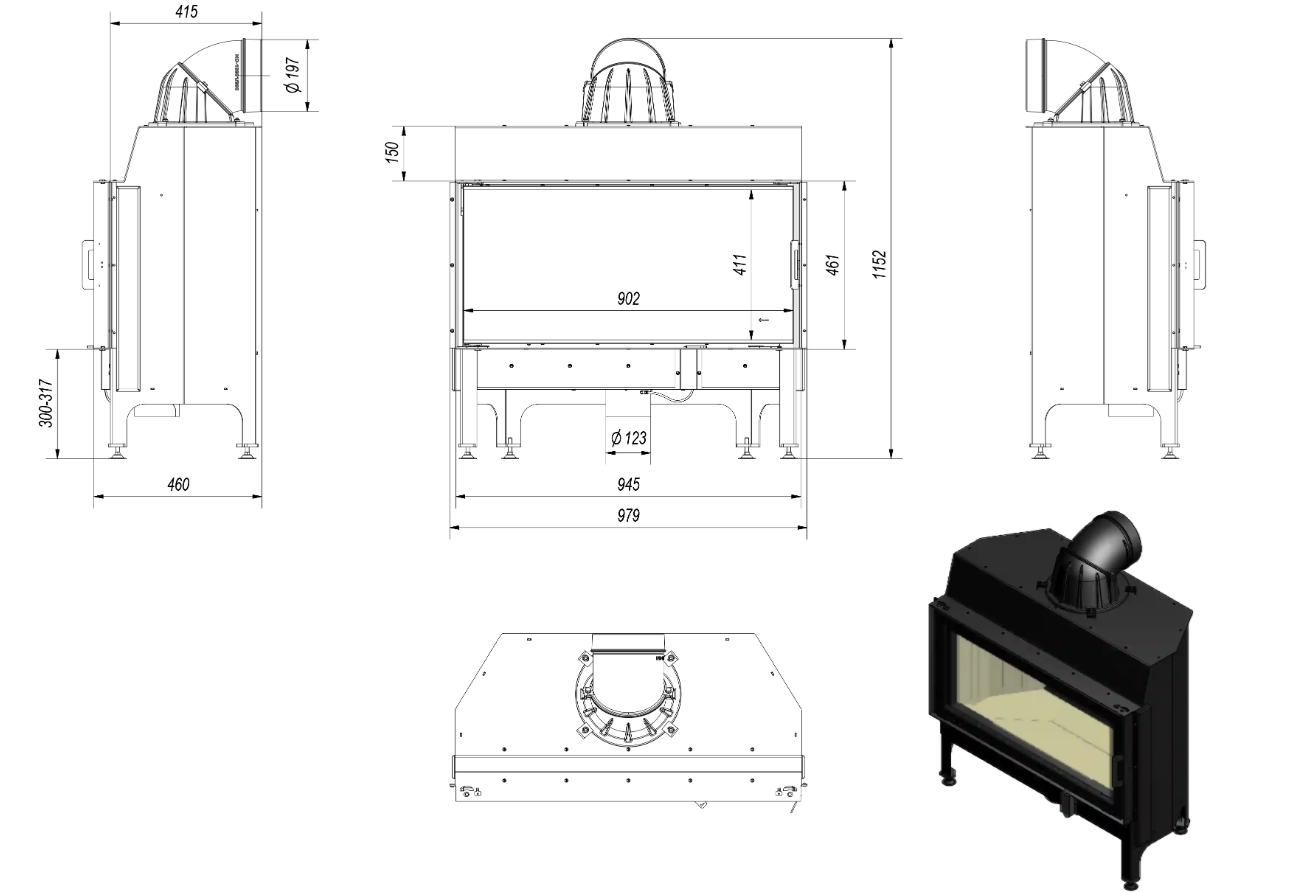 Kamineinsatz aus Stahl NADIA 10 kW Ø 200