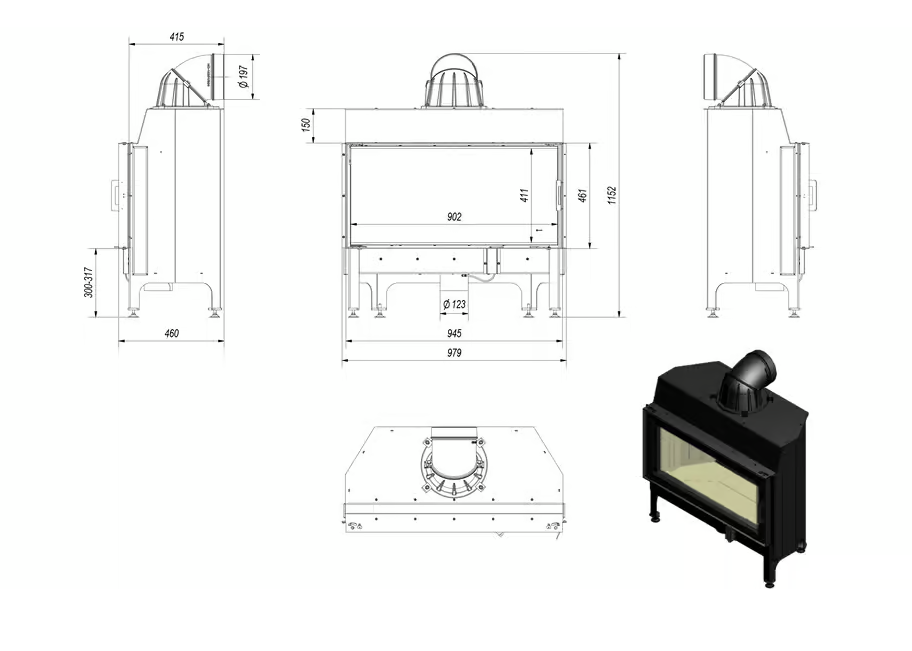 Kamineinsatz Gusseisen ZOSIA 12 kW Ø 180