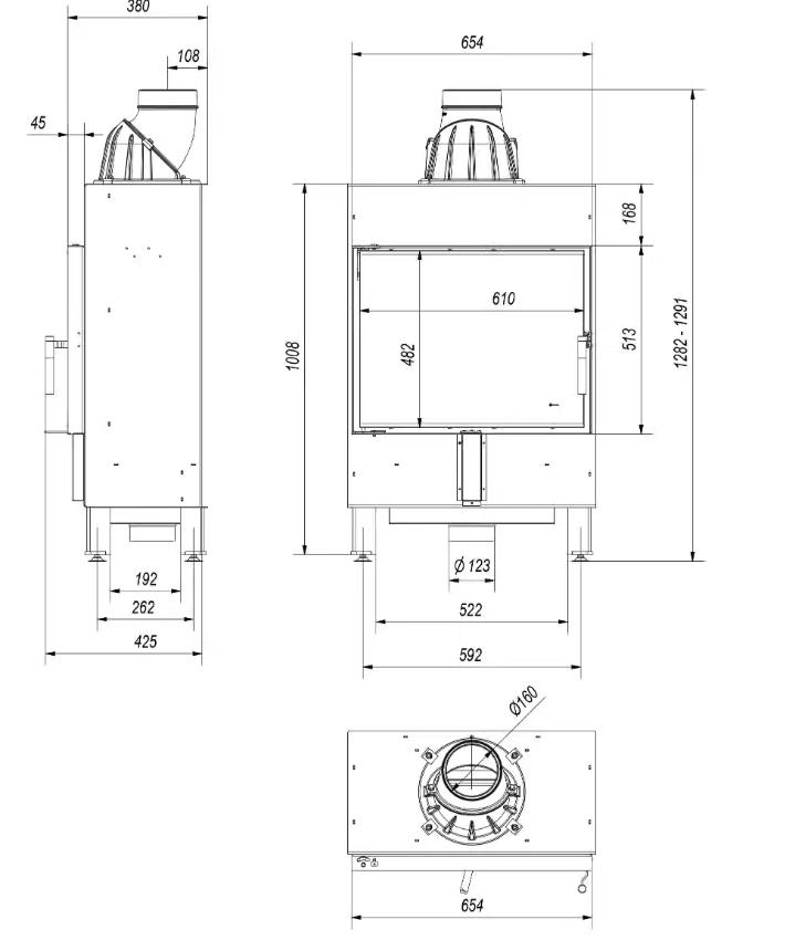 Intelligenter Kamineinsatz LUCY SLIM 8 kW Ø 160 schwarz Verkleidung MSK GLASS