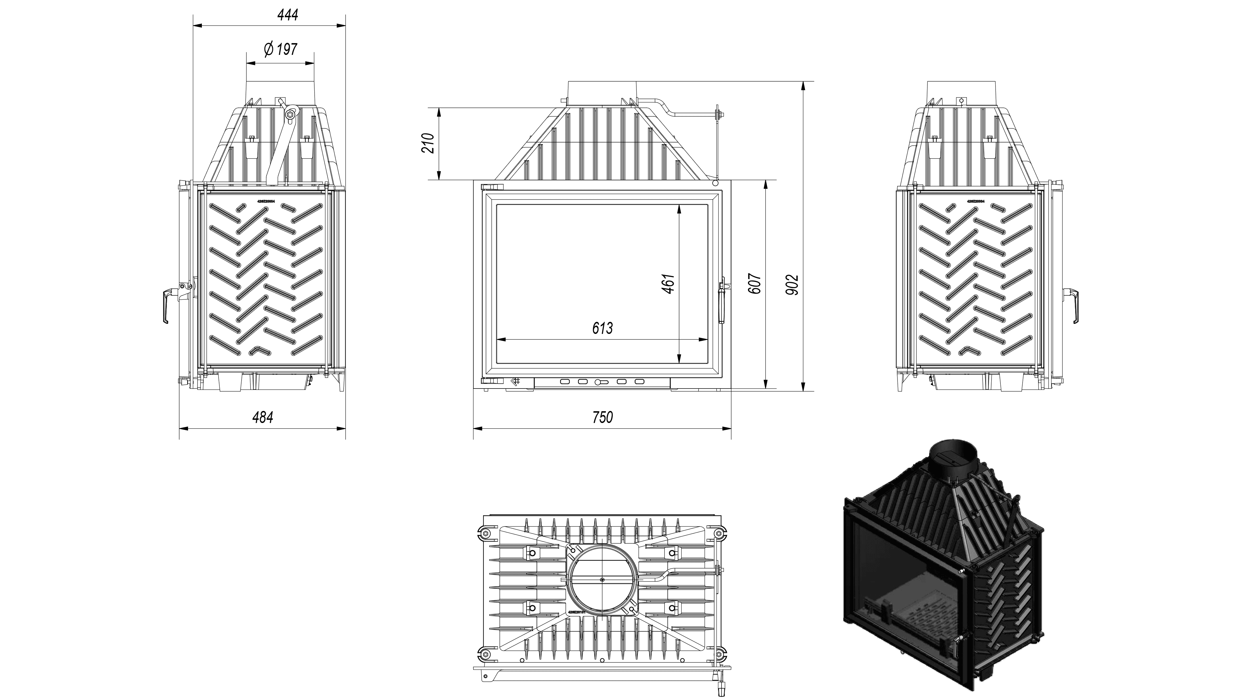 Kamineinsatz Gusseisen AMELIA DECO links 21 kW Ø 200