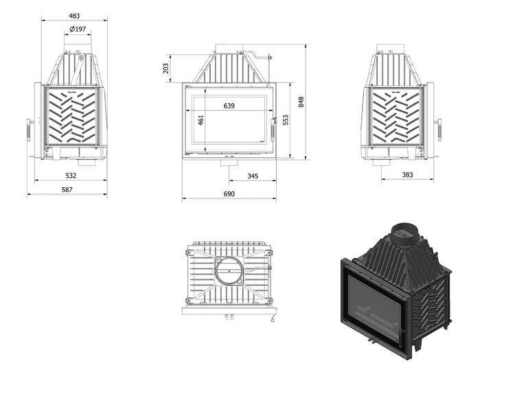 Kamineinsatz Gusseisen ZOSIA DECO 12 kW Ø 200