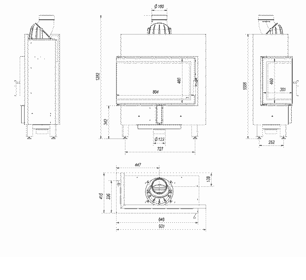 Kamineinsatz aus Stahl LUCY SLIM links 10 kW Ø 160 schwarz Verkleidung