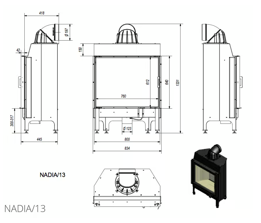 Kamineinsatz aus Stahl LUCY TUNNEL 14 kW Ø 200 mit Türfeder