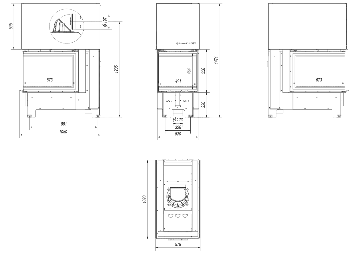 Intelligenter Kamineinsatz NBU 500/700 11 kW Ø 200 mit Schiebetür schwarz Verkleidung MSK GLASS