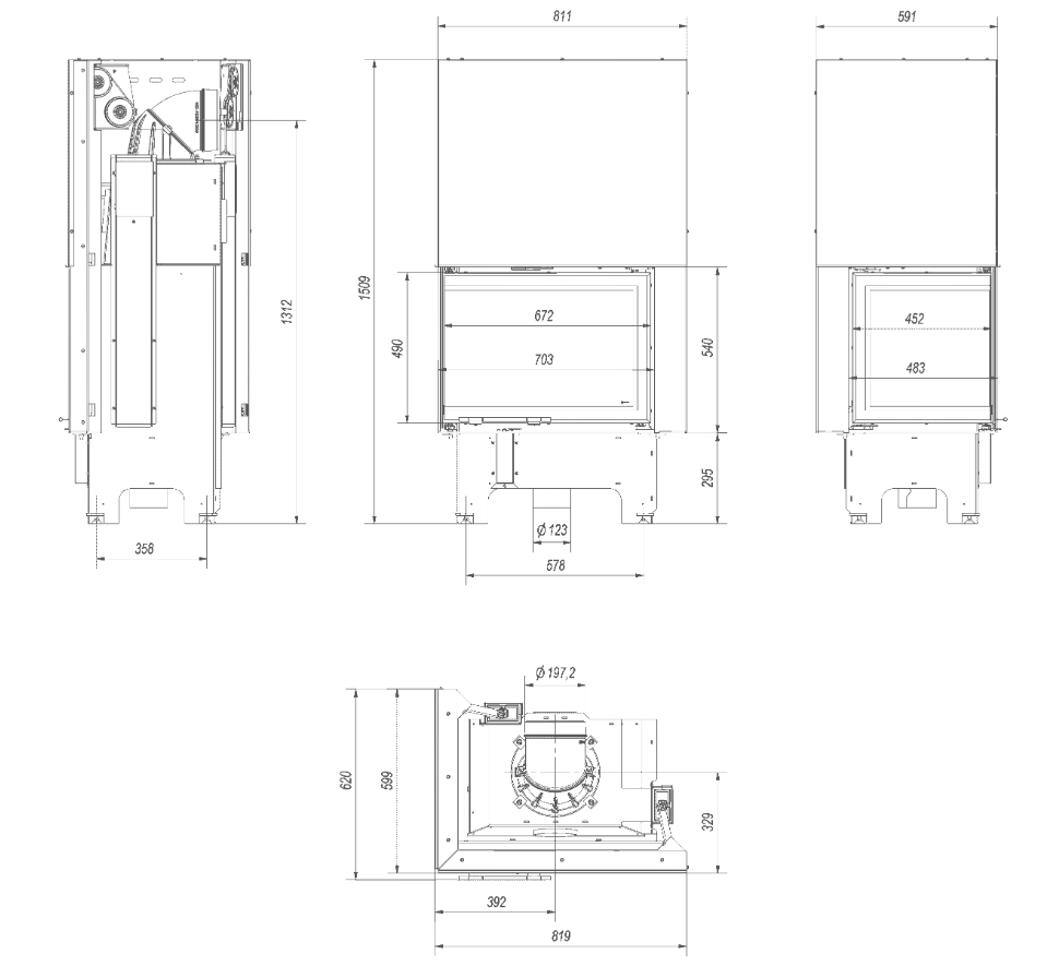 Kamin-Kassette ARKE 80 12 kW Ø 200 mit Türfeder