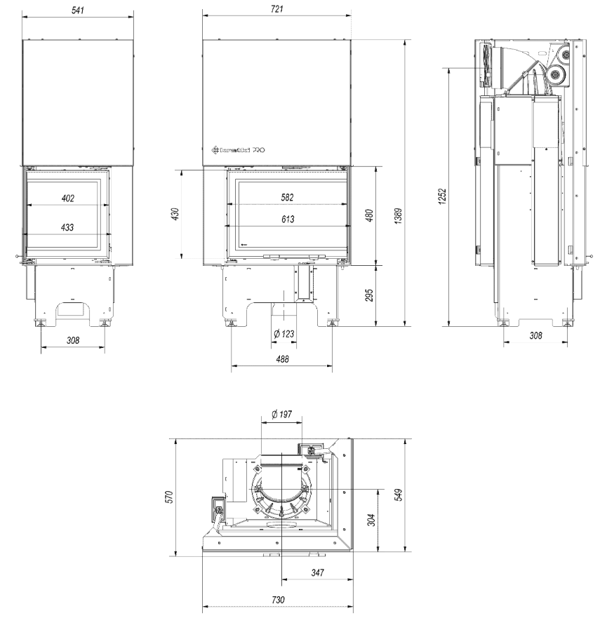 Intelligenter Kamineinsatz aus Stahl VNP 610/430 9 kW Ø 200 mit Schiebetür MSK