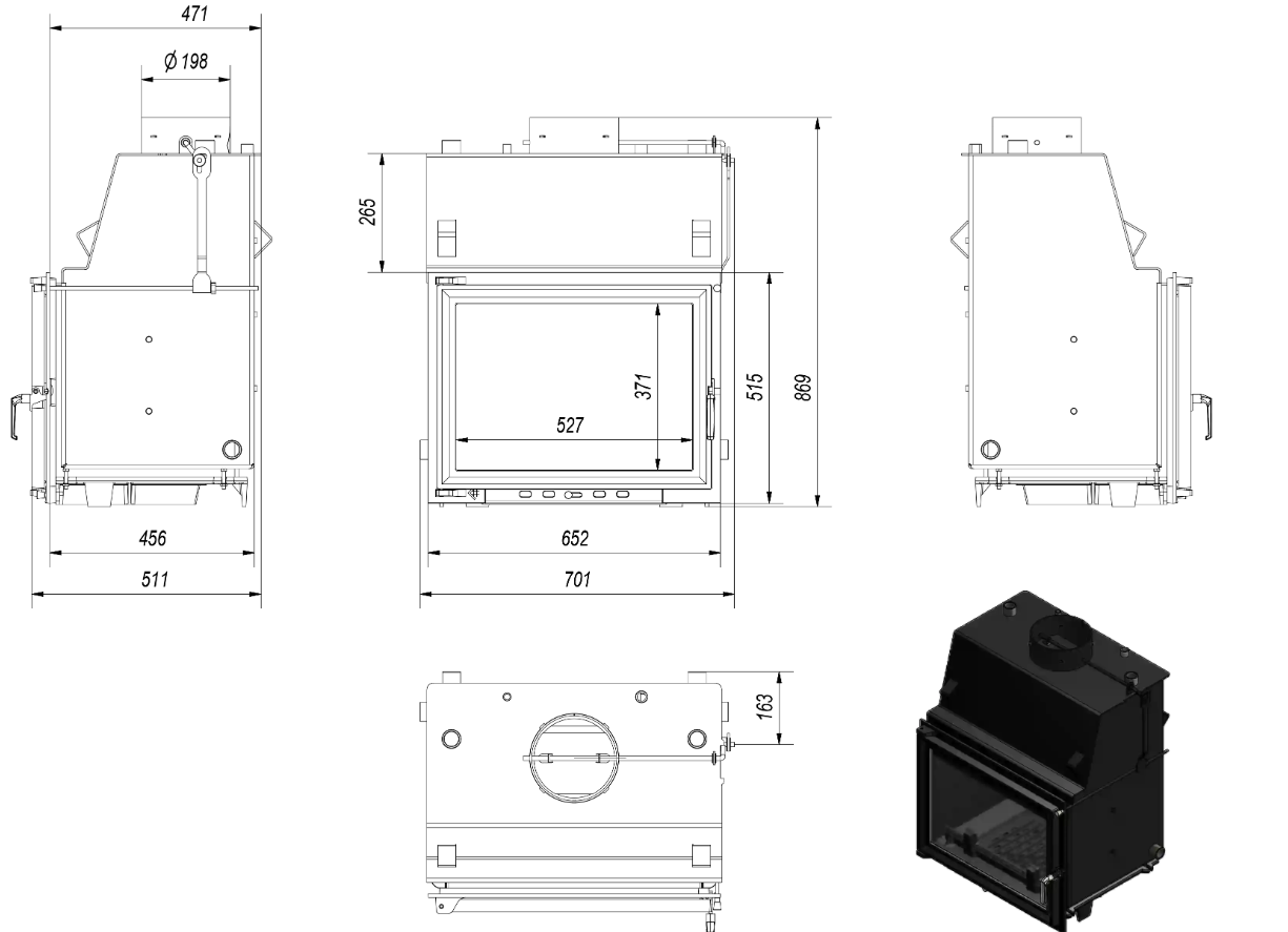 Wasserführender Kamineinsatz ZUZIA 12 kW Ø 200