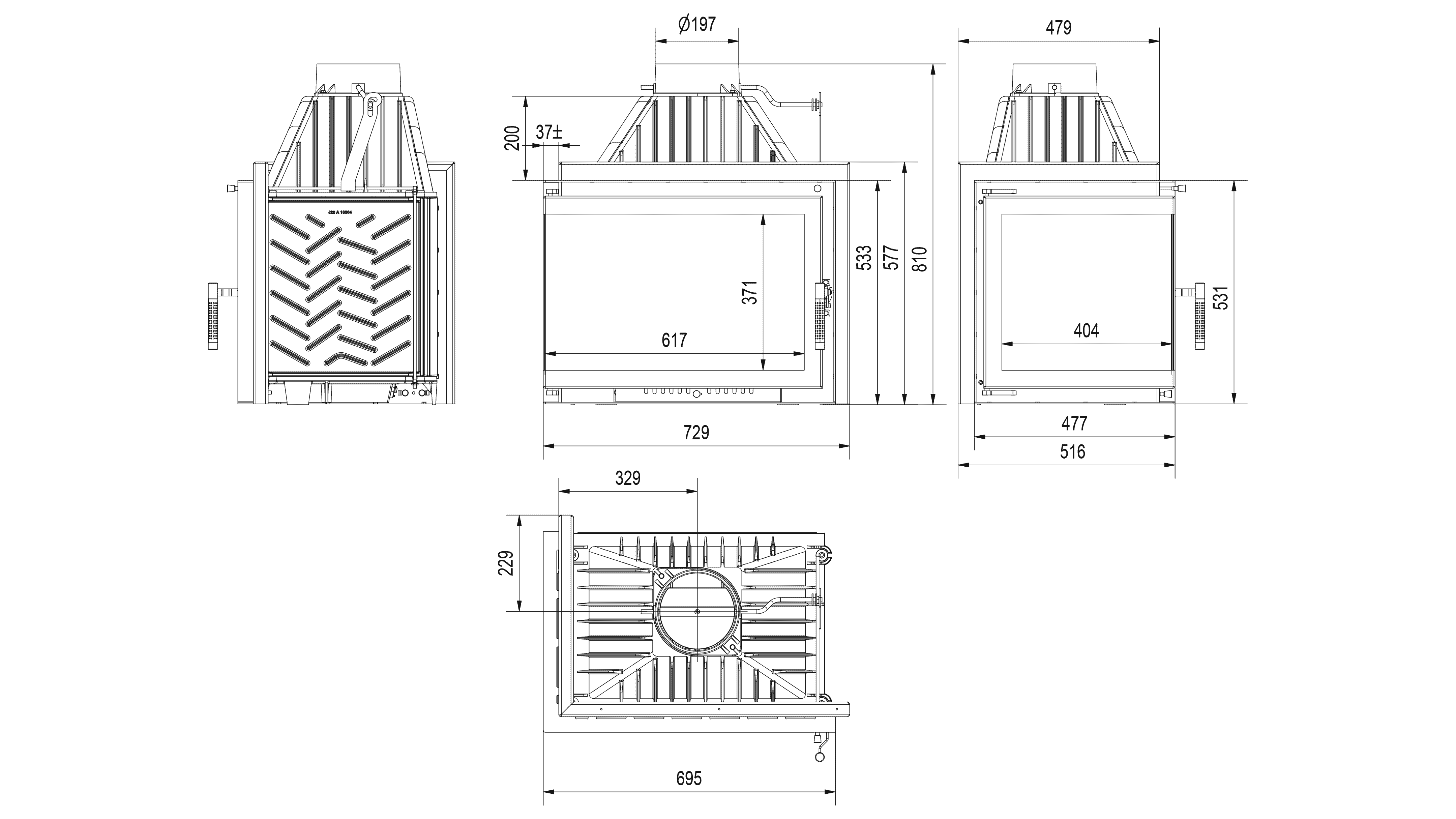 Kamineinsatz Gusseisen SIMPLE rechts 15 kW Ø 200