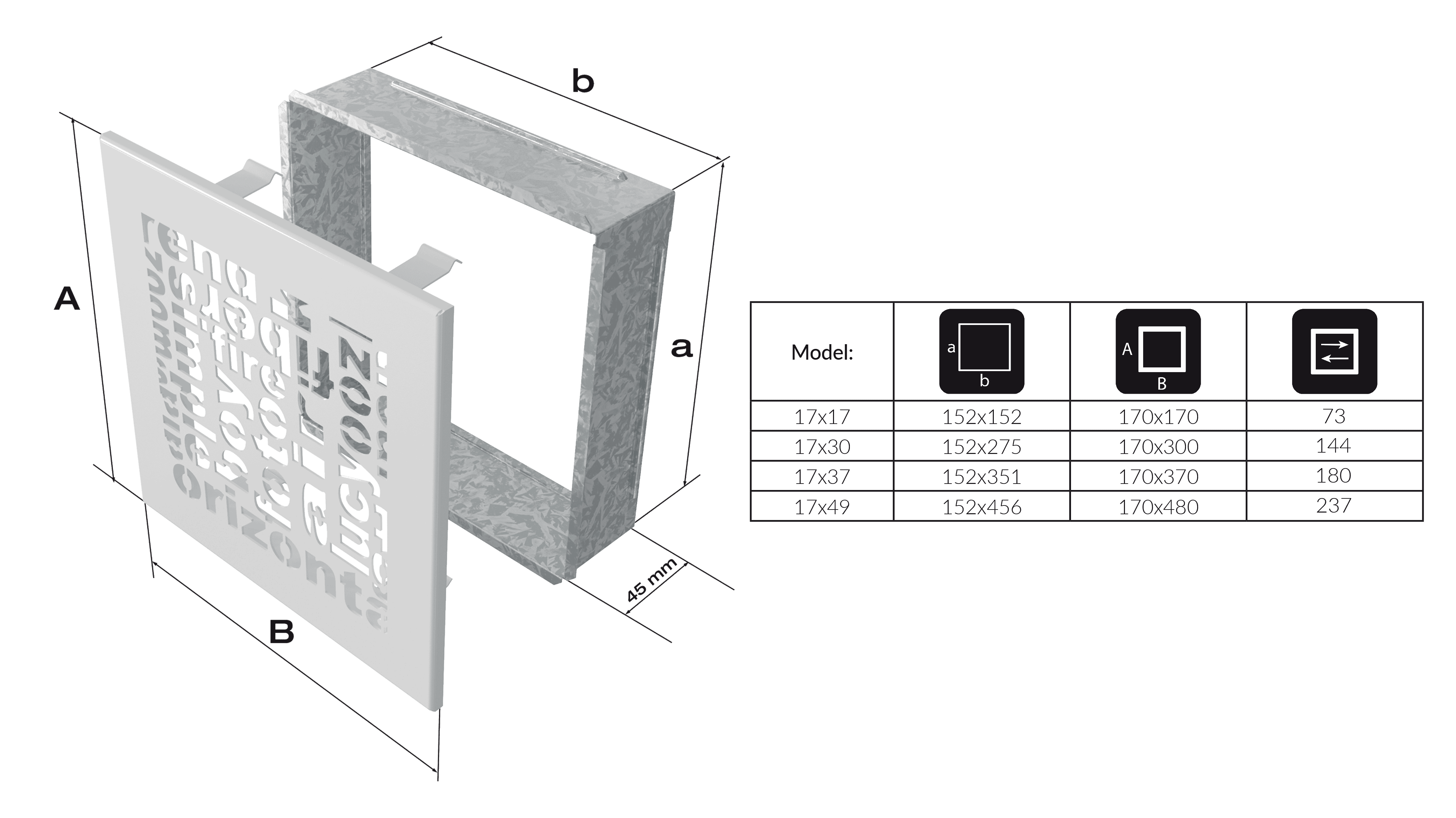 Lüftungsgitter ABC 17x49 Edelstahl