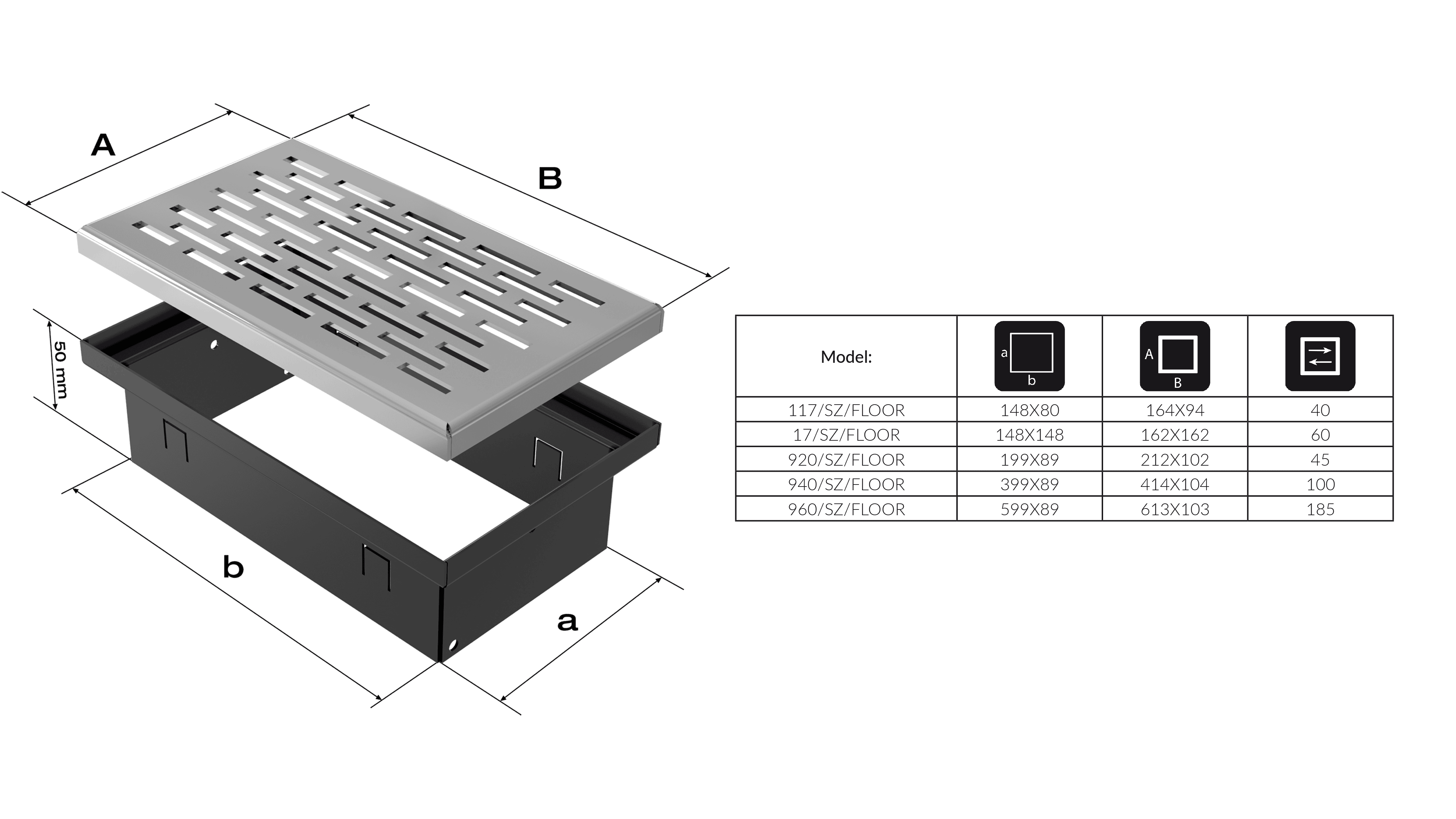 Lüftungsgitter floor 9x60 Edelstahl