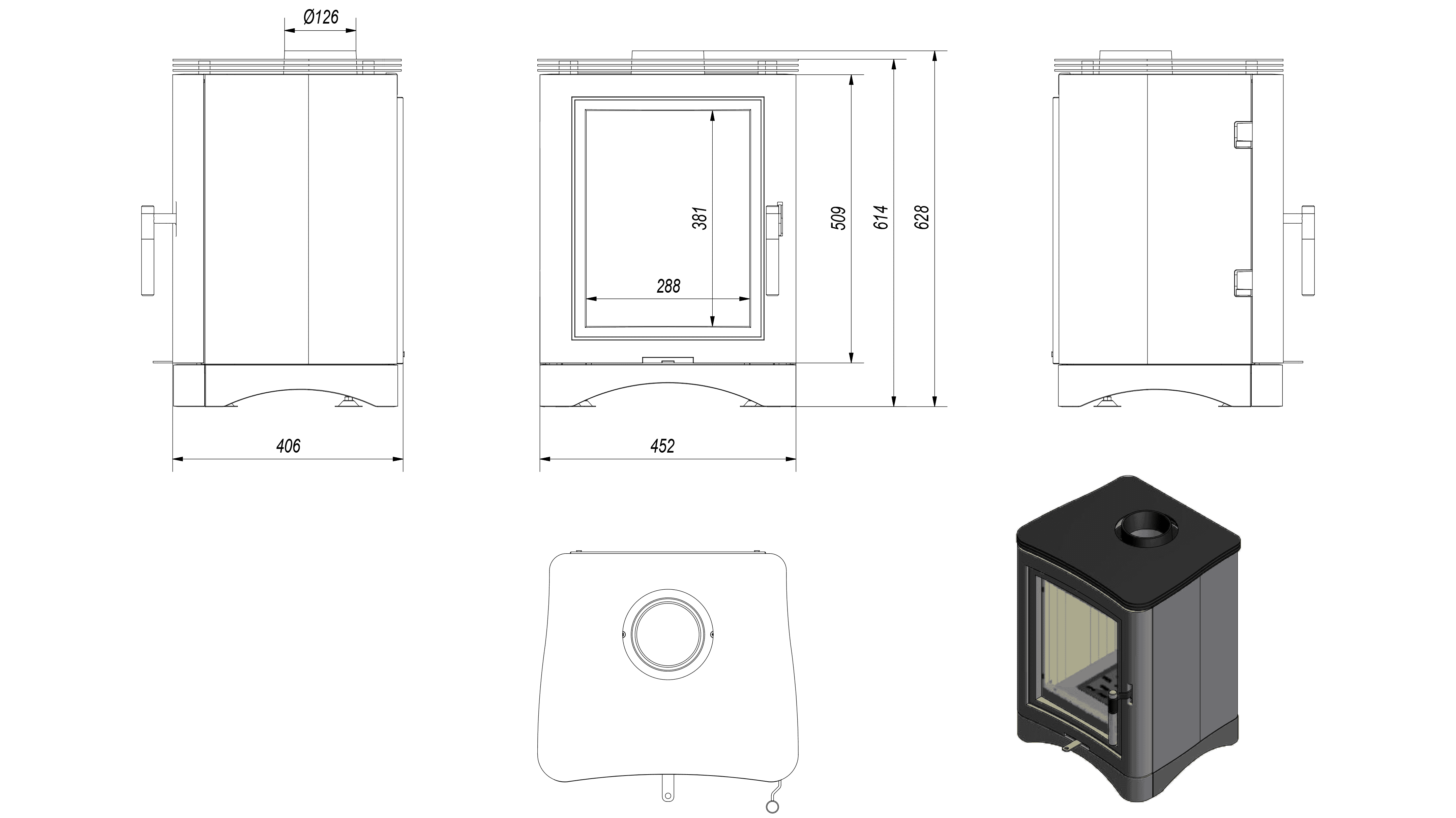 Gußeisen Kaminofen K5 Ø 150 7 kW