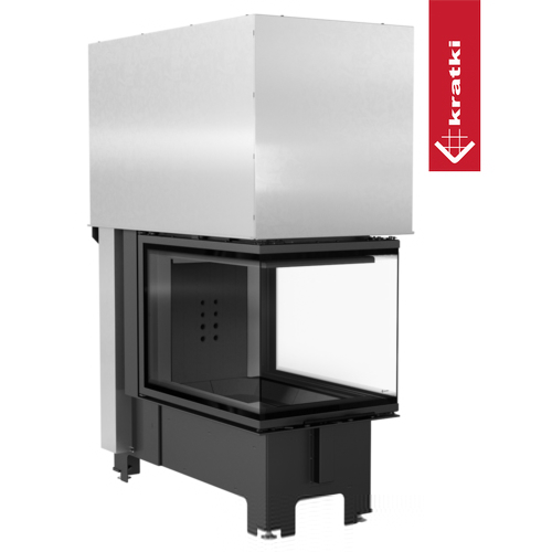 Kamineinsatz NBU 500/700 - 11 kW Ø 200 - Stahlfront mit Siebdruckglas - Dreiseitiger Aufzug