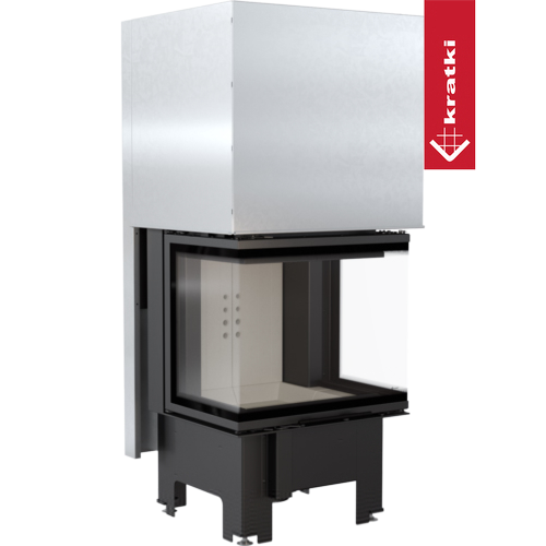 Kamineinsatz NBC 600/400 - 9 kW Ø 200 - Stahlfront mit Siebdruckglas - Dreiseitiger Aufzug