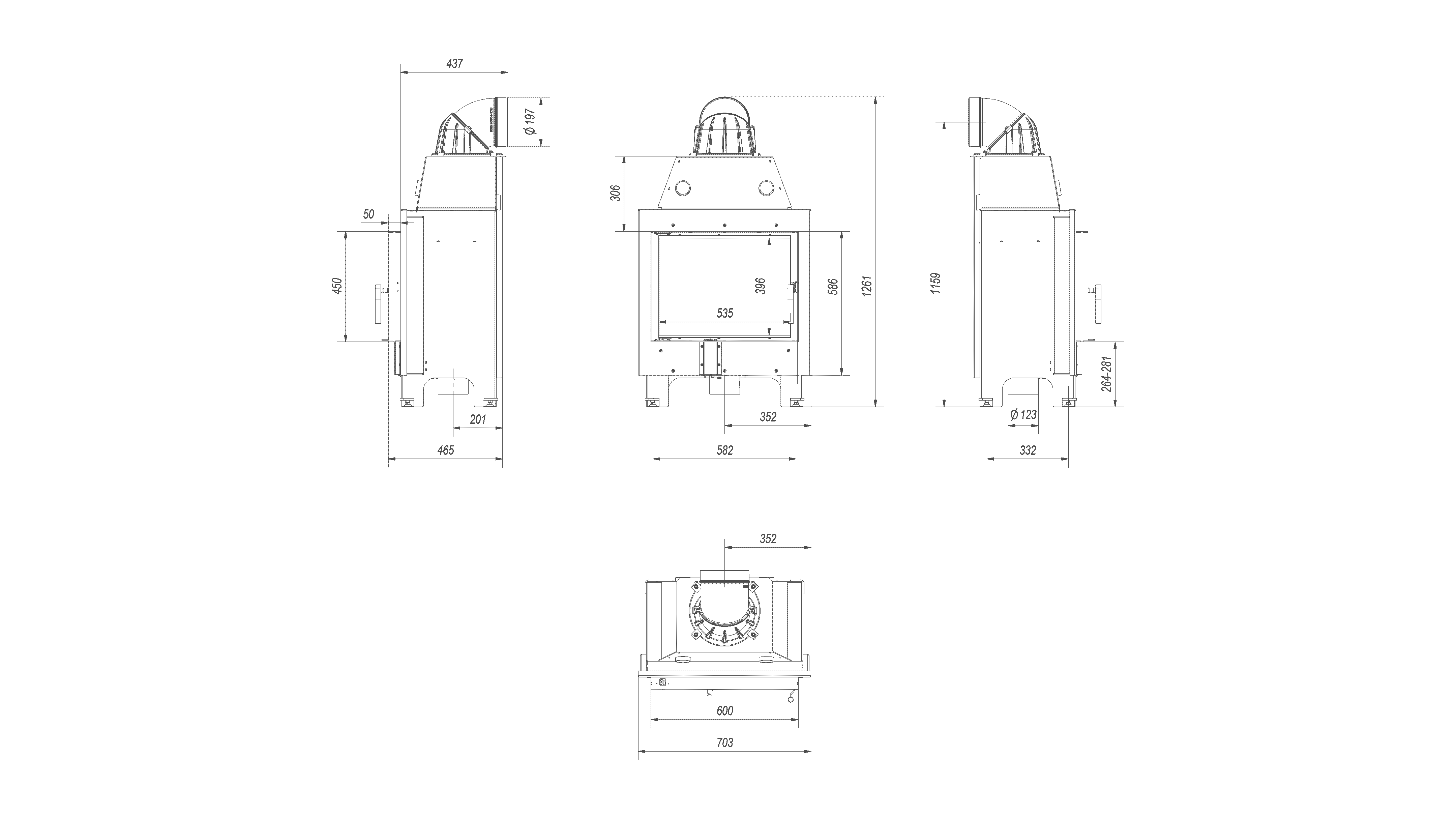 Kamineinsatz aus Stahl MBM links 10 kW Ø 200