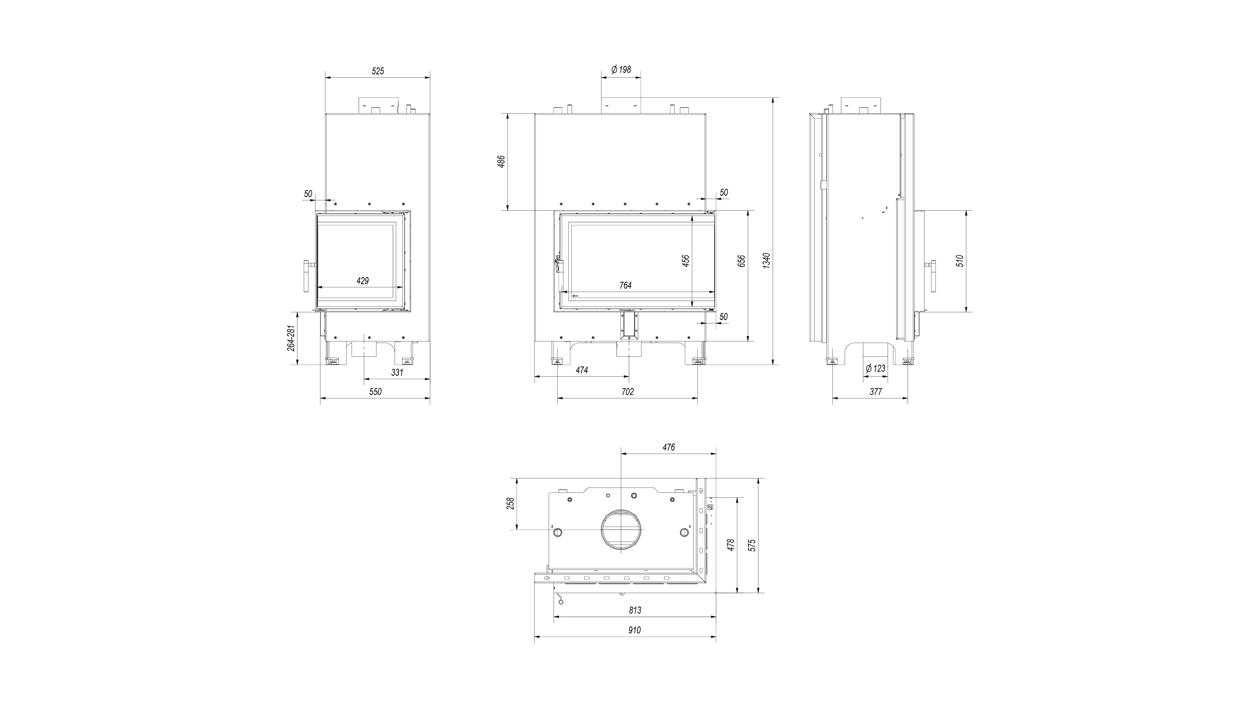 Wasserführender Kamineinsatz MBO rechts 15 kW Ø 200 schwarz Verkleidung