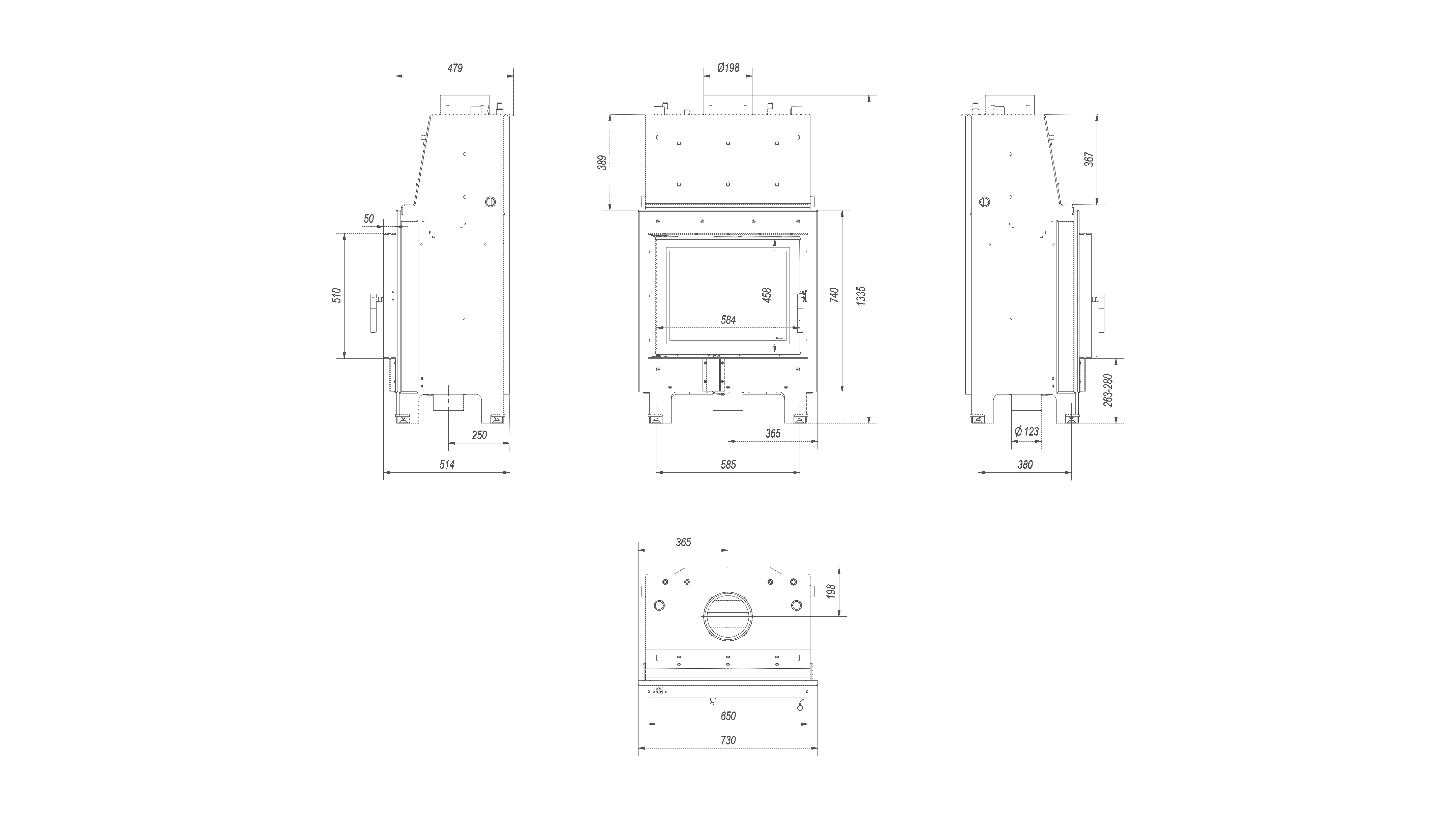 Wasserführender Kamineinsatz MBZ 13 kW Ø 200 Schwarze Thermotec-Auskleidung