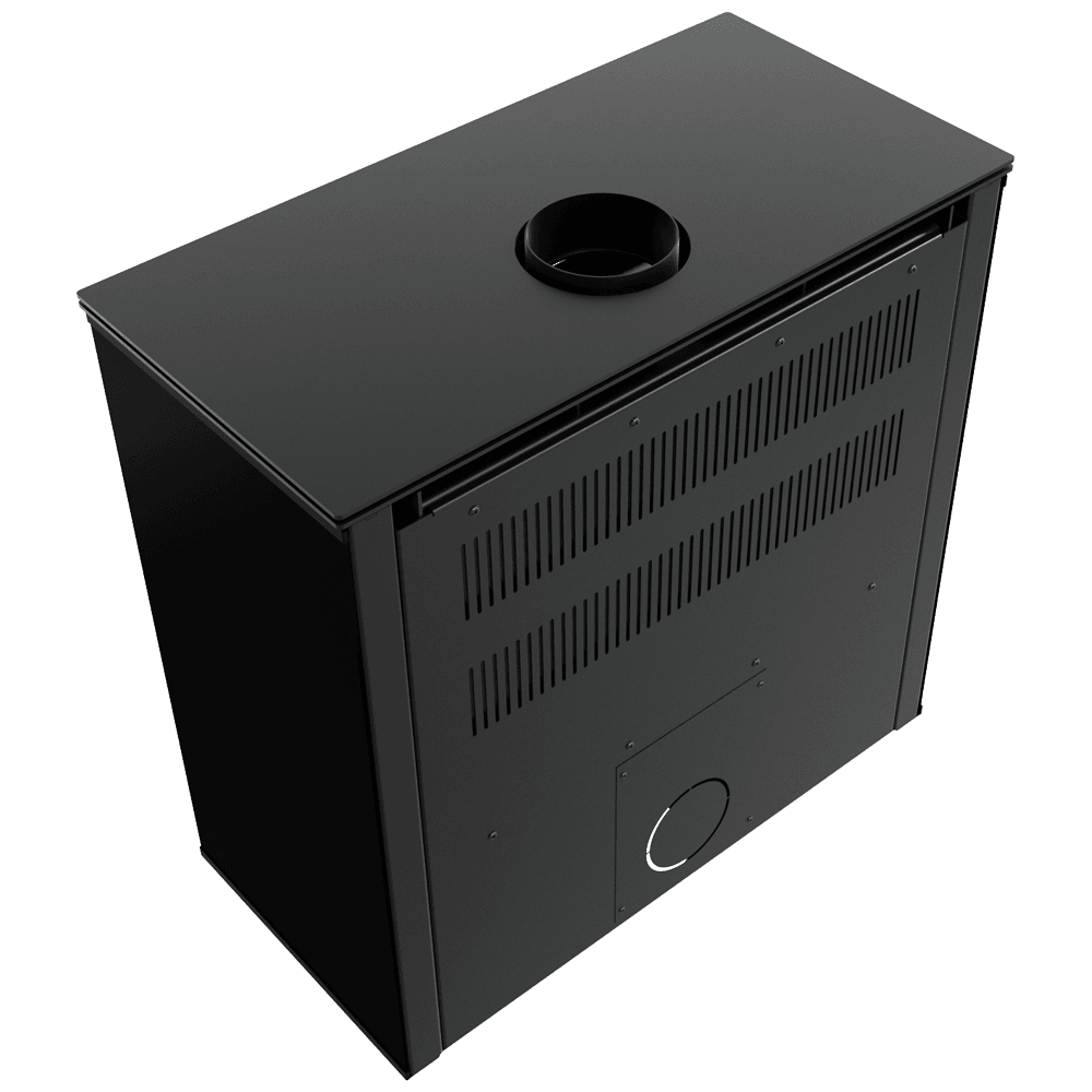 Kaminofen aus Stahl JUNO 12 kW Ø 160 schwarzes Paneel schwarz Verkleidung