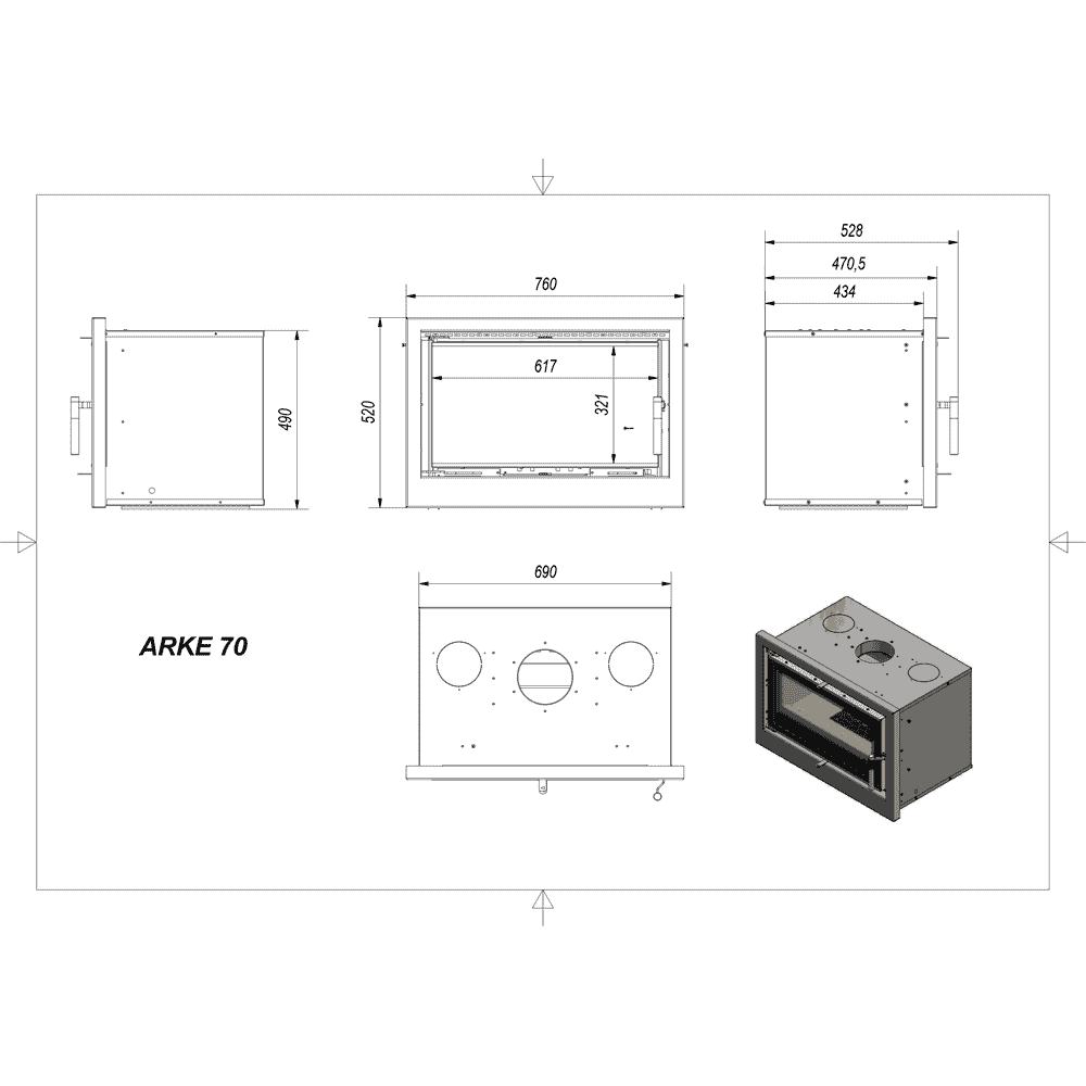 Kamin-Kassette ARKE 70 8 kW Ø 150 schwarz Verkleidung