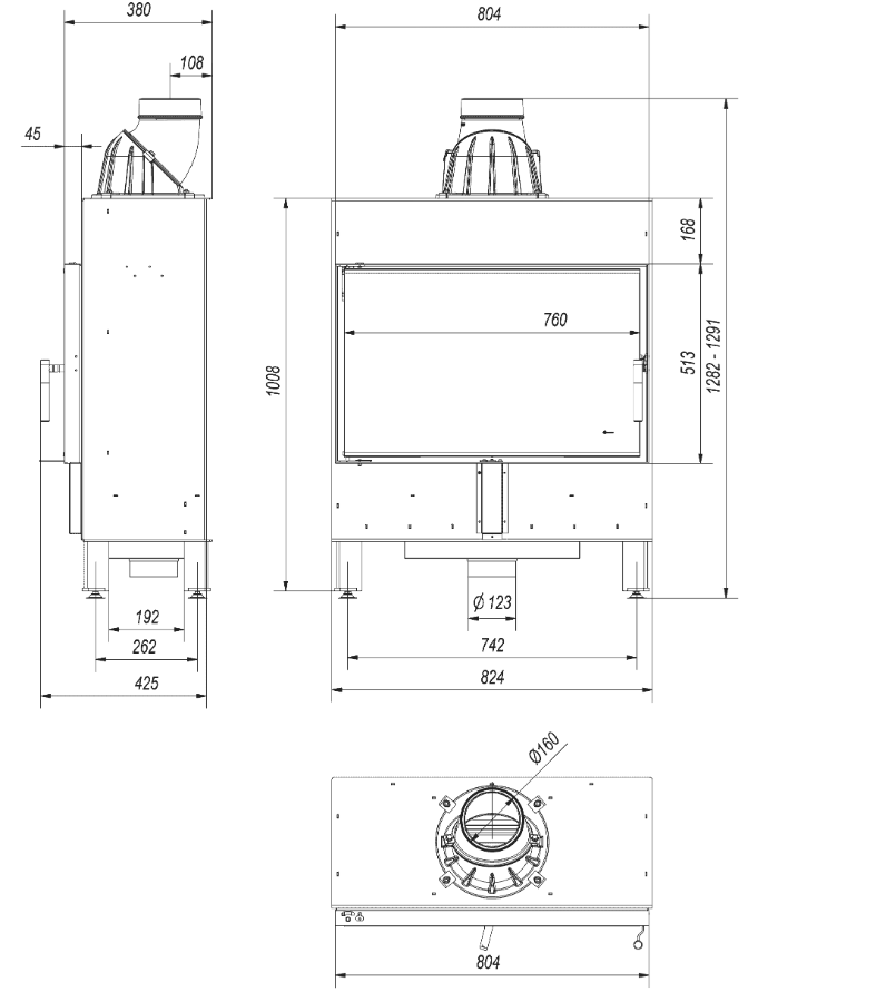 Kamineinsatz aus Stahl LUCY SLIM 10 kW Ø 160 Doppelverglassung