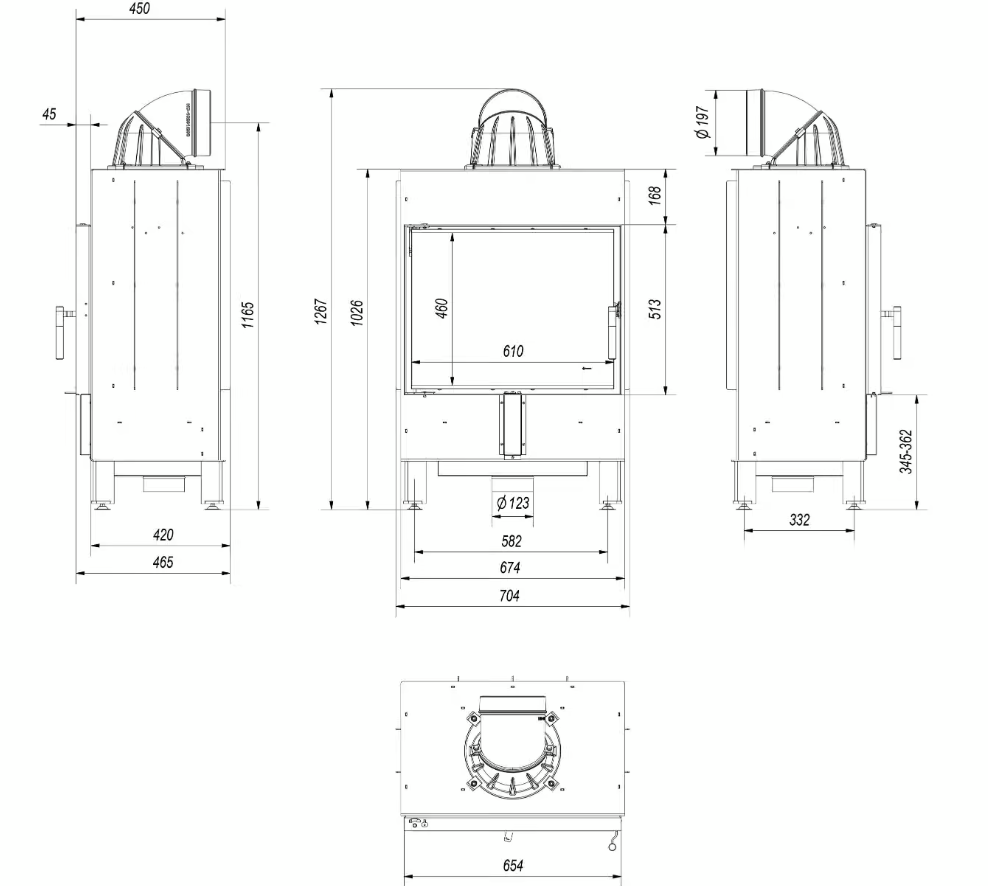 Kamineinsatz aus Stahl LUCY 12 kW Ø 200 Doppelverglassung