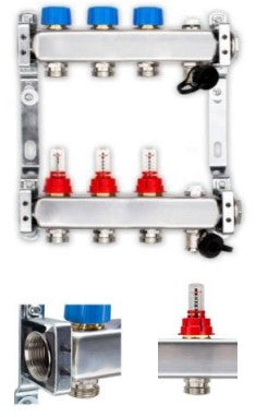 Edelstahlverteiler für FBH mit 3 Heizkreisen