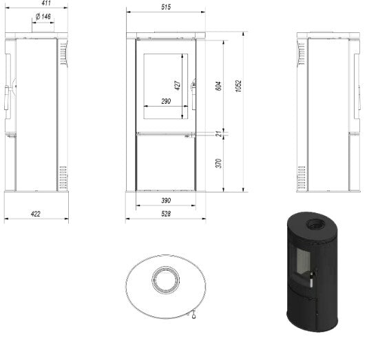 Stahl-Gusseisen Kaminofen AB Ø 150 8 kW schwarz Verkleidung