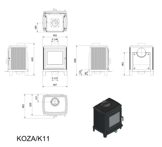 Gußeisen Kaminofen K11 Ø 150 6 kW