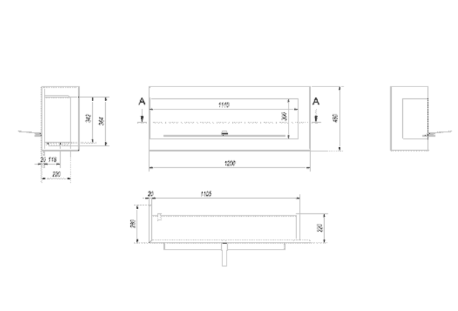 Wandkamin Bioethanol Eckkaminl DELTA links 120 cm TÜV