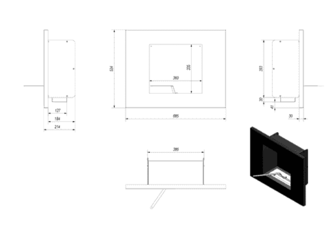 Wandkamin Bioethanol QUAT TÜV schwarz