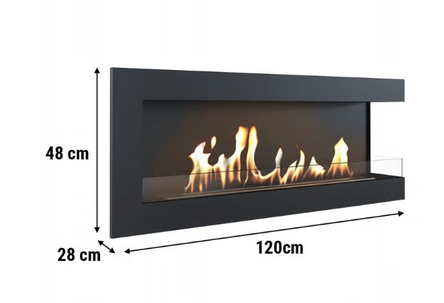 Wandkamin Bioethanol DELTA 1200 TÜV links Deko Steine mit Verglasung Set