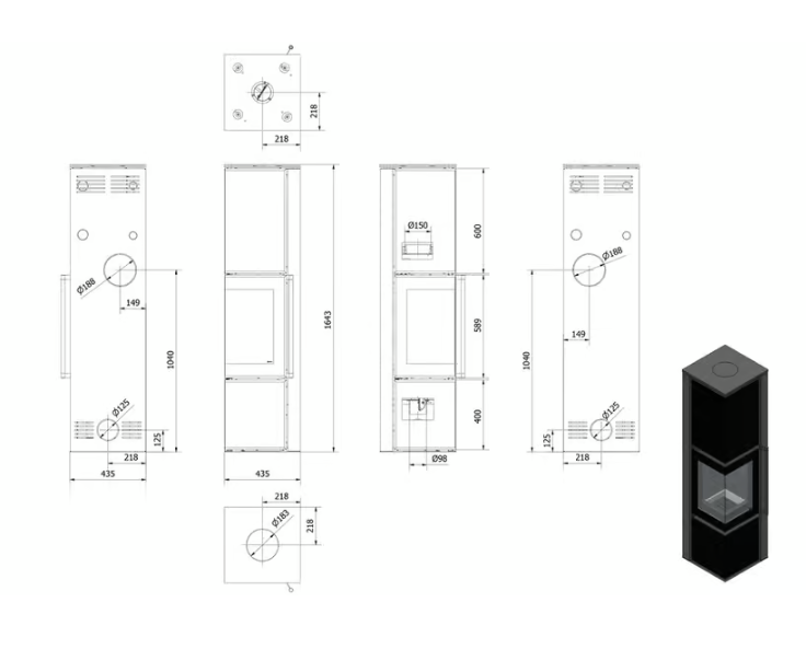 Kaminofen aus Stahl TORA/L 8 kW Ø 150 Quarzsinter NATURALI PIETRA DI SAVOIA ANTRANCITE BOCCIARDATA Nein Weiss