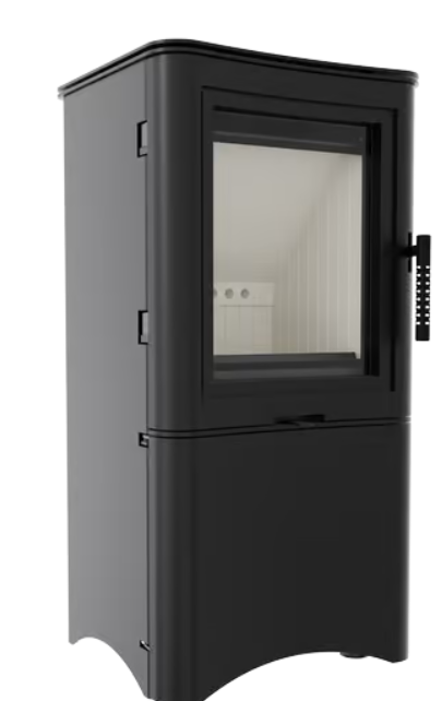 Kaminofen aus Stahl K5 Ø 150 7 kW regal für holz mit Tür schwarz Verkleidung