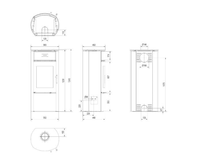 Kaminofen aus Stahl FALCON W Ø 150 10 kW schwarz Verkleidung