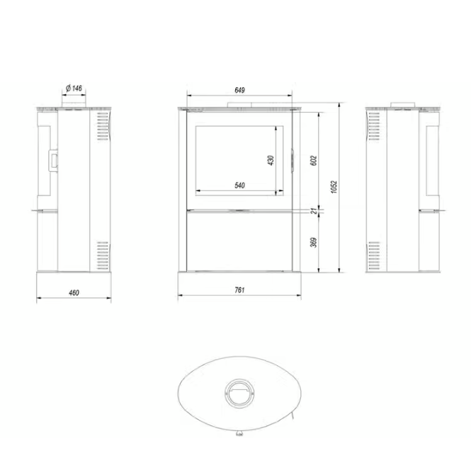 Kachelofen aus Stahl AB S/2 Ø 150 10 kW weiss Kachel mit Türfeder