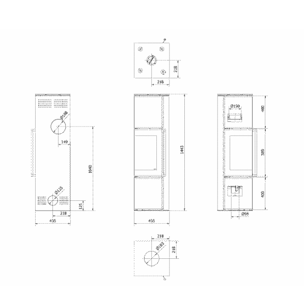 Kaminofen aus Stahl TORA/M 8 kW Ø 150 Quarzsinter Nero Assoluto