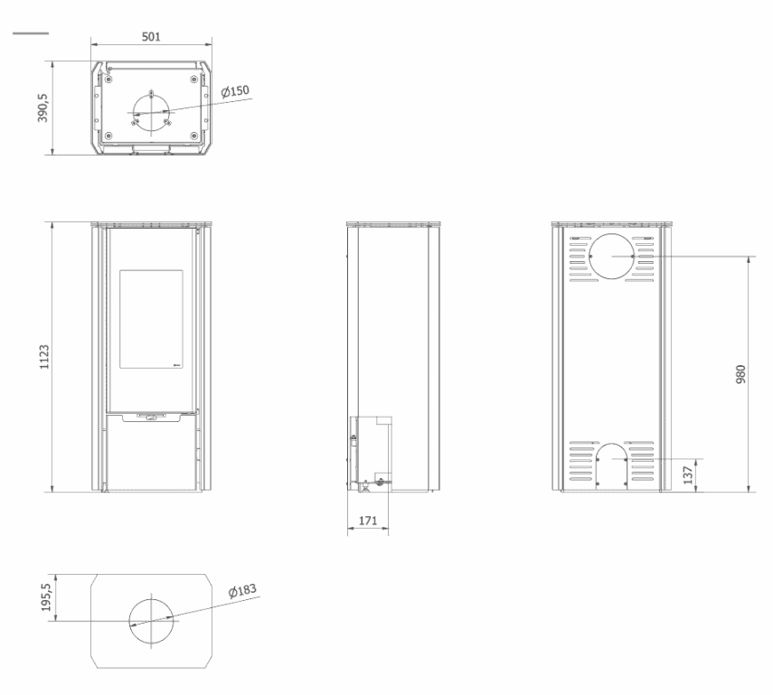 Kaminofen aus Stahl ENYO Ø 150 8 kW