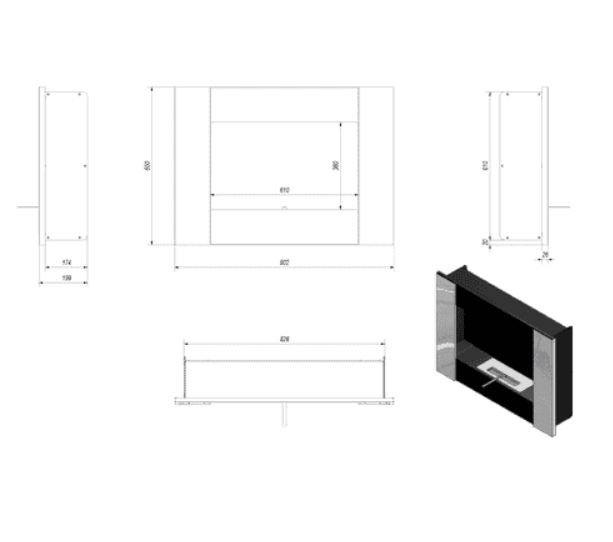 Wandkamin Bioethanol BRAVO2 TÜV schwarz