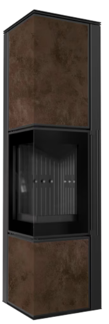 Kaminofen aus Stahl TORA/L 8 kW Ø 150 Weißes Glaspaneel schwarz Verkleidung