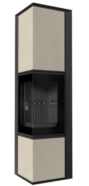 Kaminofen aus Stahl TORA/L 8 kW Ø 150 Weißes Glaspaneel schwarz Verkleidung