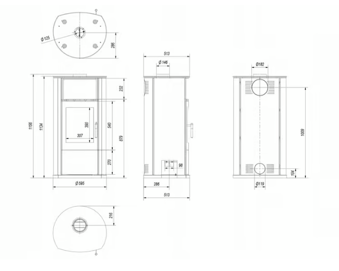 Kaminofen aus Stahl EPSILON Ø 150 8 kW mit Türfeder