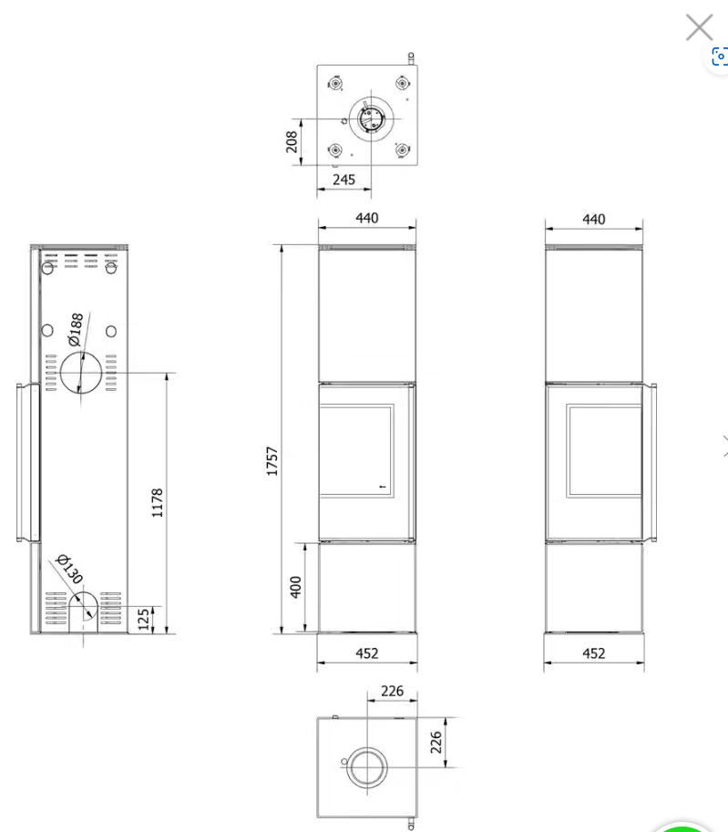 Kaminofen aus Stahl REN/L links Ø 150 7 kW schwarz Verkleidung