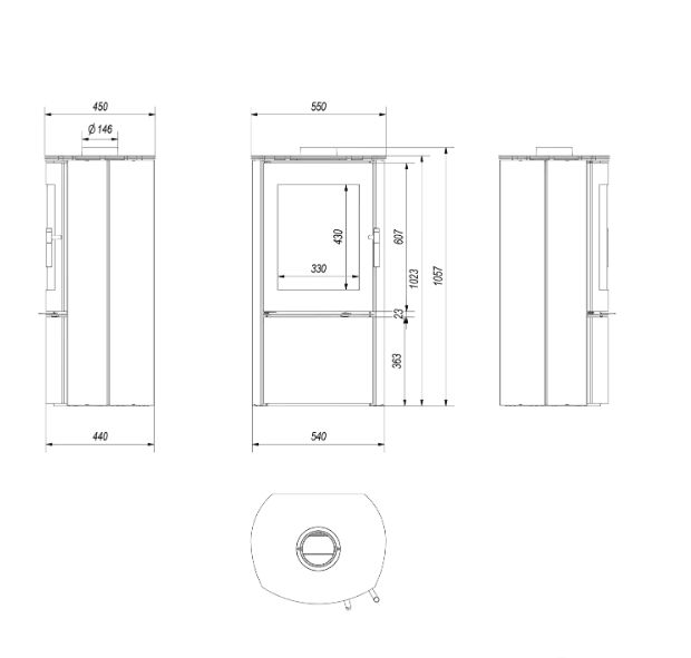 Kaminofen aus stahl FALCON VIEW Ø 150 10 kW