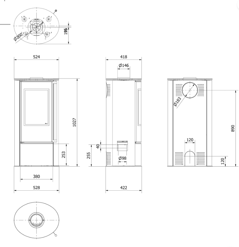 Kaminofen aus Stahl ERIK Ø 150 5,5 kW