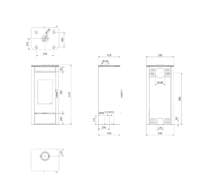 Kaminofen aus stahl TITAN GLASS Ø 150 11 kW